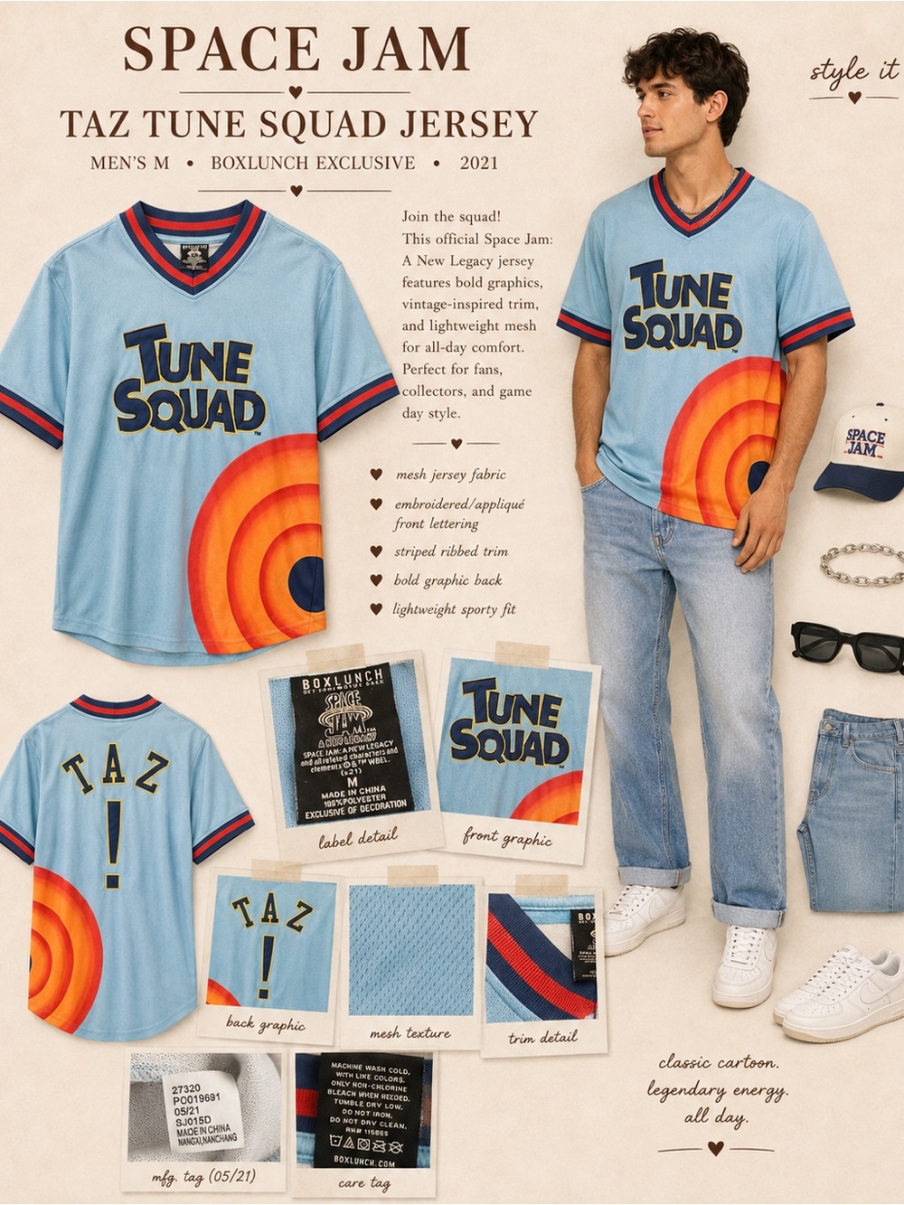 Space Jam A New Legacy Taz Tune Squad BoxLunch Jersey Men’s M Embroidered